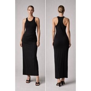 James Perse Women’s M Black Side Ruched Maxi Dress Racerback Fitted Stretch NWT
